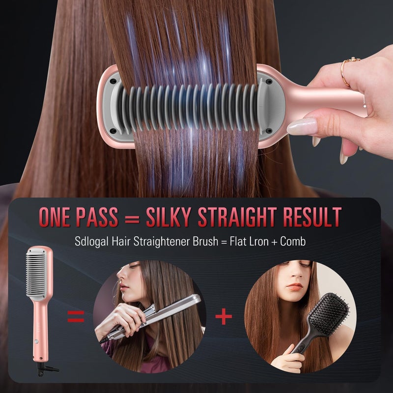 SDLOGAL Hair Straightener Brush, Hair Straightener Comb Straightening Brush for Women, with 5 Temps & Fast Heating, Easy and Fast Salon-Style, Plus Dual Voltage Travel Friendly-(Rose Gold) - Image 2